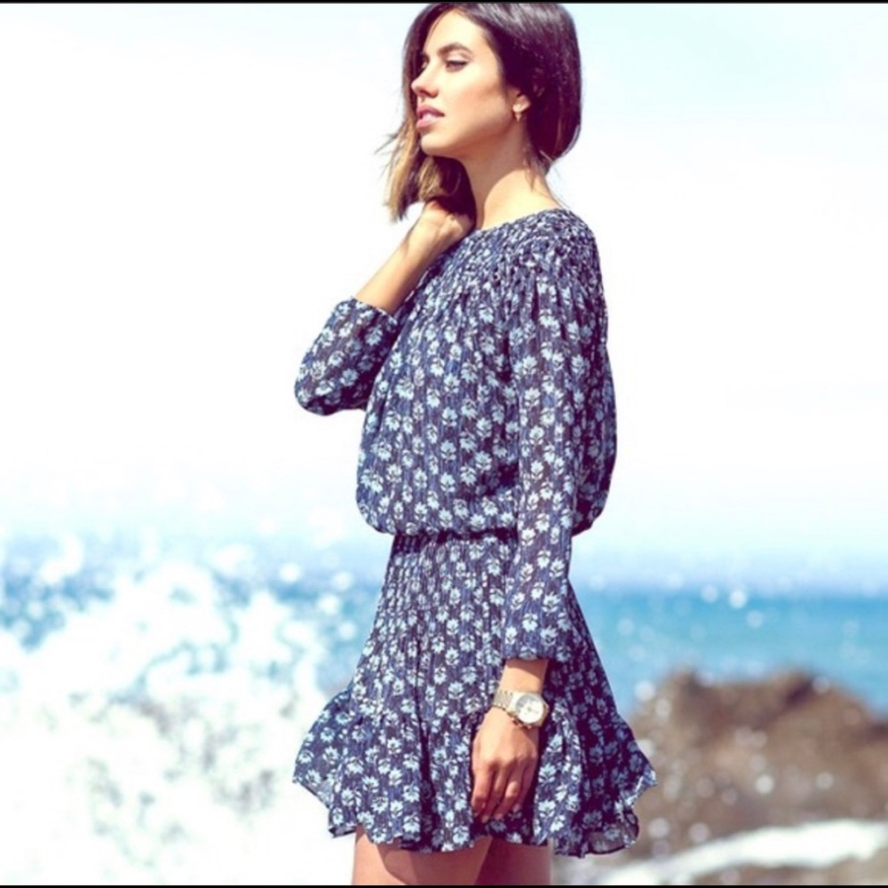 Michael Kors blue floral tie waist dress